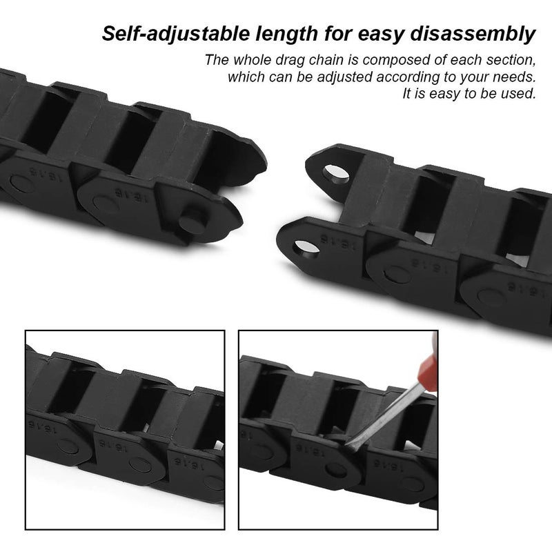 LMioEtool R28 15mm x 15mm(Inner H x Inner W) Black Plastic Cable Wire Carrier Drag Chain 1M Length for CNC, with End Connectors - Bridge Type (Non-openable) - Image 5